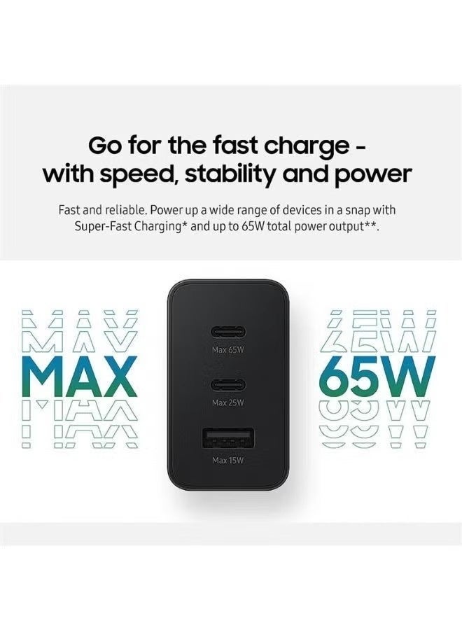 ZAMFA 65W Multi-Port Fast Wall Charger | Dual USB-C PD & USB-A Ports High-Speed Power Adapter for Laptop, iPhone, Samsung, iPad & Tablets | Portable Travel Wall Charger - Image 2