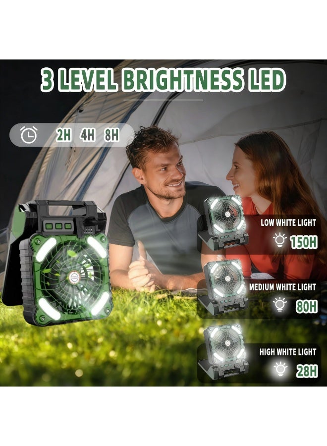Solar Powered Fan,10400mAh rechargeable Solar Power Cordless Battery Fan with LED Lantern | 4 Wind Speeds Adjustable | 3 Timers Modes | Quiet , Portable Camping Fan for Travel, Tent, Fishing ,Picnic(Army Green) - Image 2