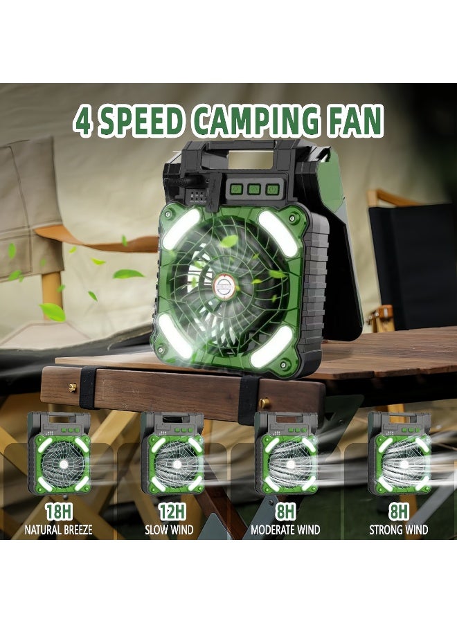 Solar Powered Fan,10400mAh rechargeable Solar Power Cordless Battery Fan with LED Lantern | 4 Wind Speeds Adjustable | 3 Timers Modes | Quiet , Portable Camping Fan for Travel, Tent, Fishing ,Picnic(Army Green) - Image 3