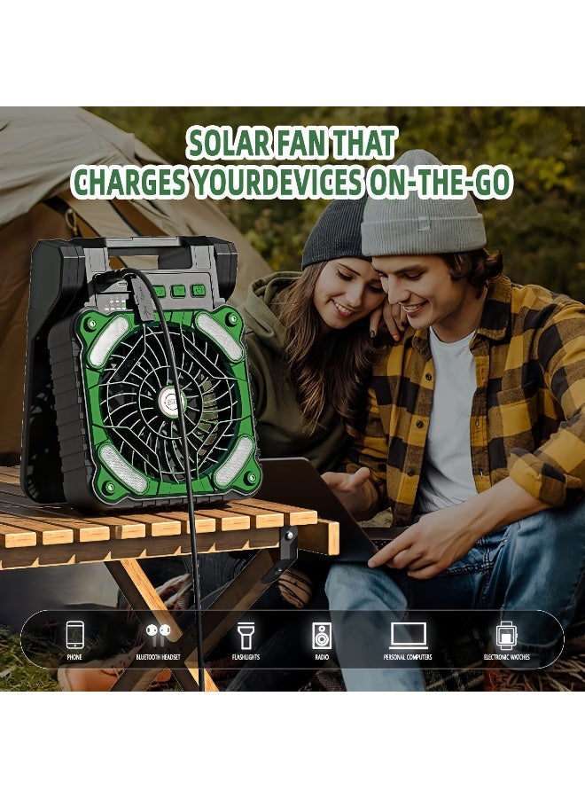 Solar Powered Fan,10400mAh rechargeable Solar Power Cordless Battery Fan with LED Lantern | 4 Wind Speeds Adjustable | 3 Timers Modes | Quiet , Portable Camping Fan for Travel, Tent, Fishing ,Picnic(Army Green) - Image 4