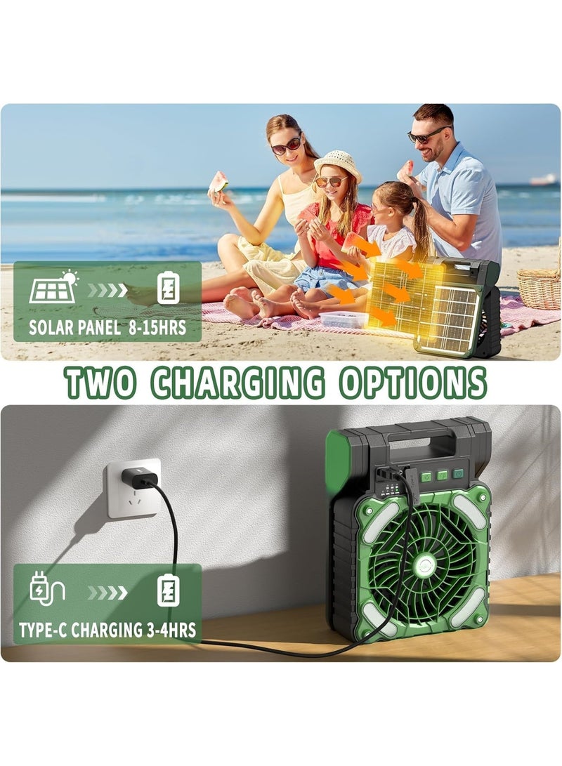 Solar Powered Fan,10400mAh rechargeable Solar Power Cordless Battery Fan with LED Lantern | 4 Wind Speeds Adjustable | 3 Timers Modes | Quiet , Portable Camping Fan for Travel, Tent, Fishing ,Picnic(Army Green) - Image 5