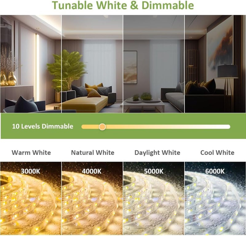 NOVOSTELLA 40ft Waterproof Tunable White LED Strip Lights, Dimmable Flexible Rope Light 3000K-6500K 12V Tape Light with Remote, Ribbon for Outdoor and Indoor Bedroom Home Mirror Kitchen Cabinet - Image 4