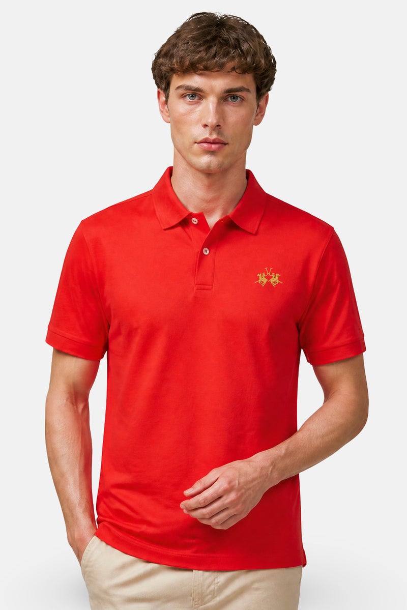 La Martina Men Regular Fit Embroidered Logo Long Sleeve Polo Shirt, Red - Image 1