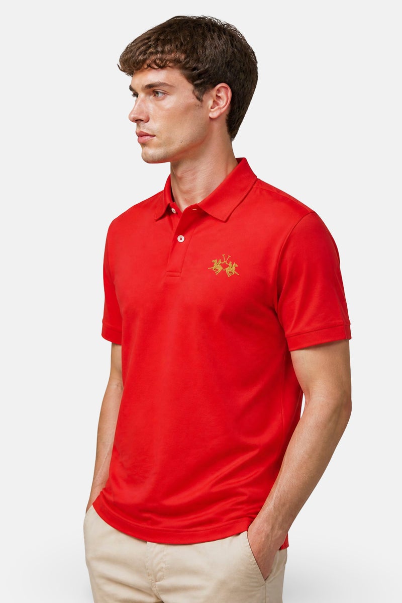 La Martina Men Regular Fit Embroidered Logo Long Sleeve Polo Shirt, Red - Image 3