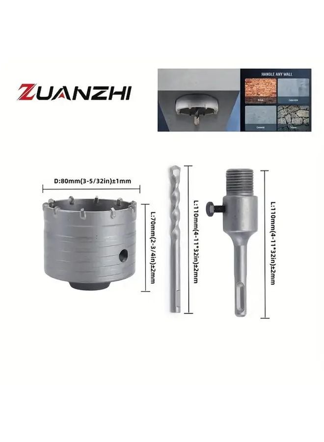 Concrete Hole Saw Kit SDS Plus Shank 80mm 110mm Shank 4pcs for Brick Cement Wall - Image 1