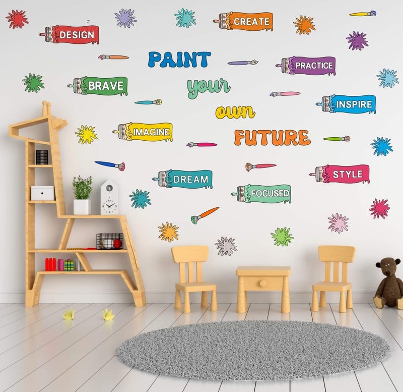YIMEHDAN Colorful Paintbrush with Paint Splatter Wall Decal Paint Your Own Future Inspirational Quote Vinyl Wall Stickers Removable Ink Splotch Artwork for Art Room Classroom Playroom Decor
