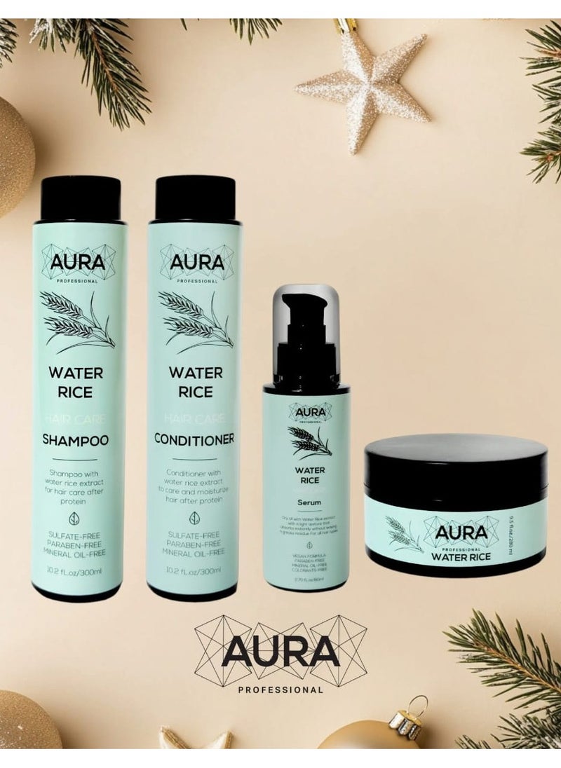 AURA - مجموعة العناية بالشعر اورا ماء الآرز لتساقط الشعر وضعف النمو وعلاج القشرة - Image 1