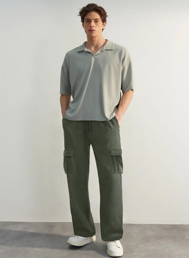 trendyol Khaki Wide Leg/Wide Cut Cargo Pocket Sweatpants TMNAW25EA00021  - Image 1
