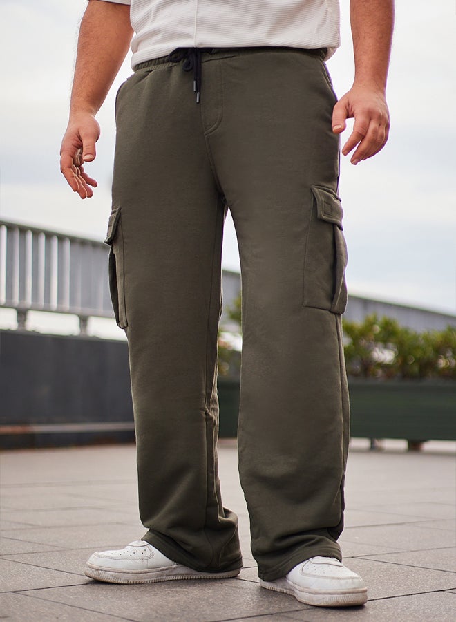 trendyol Khaki Wide Leg/Wide Cut Cargo Pocket Sweatpants TMNAW25EA00021  - Image 3