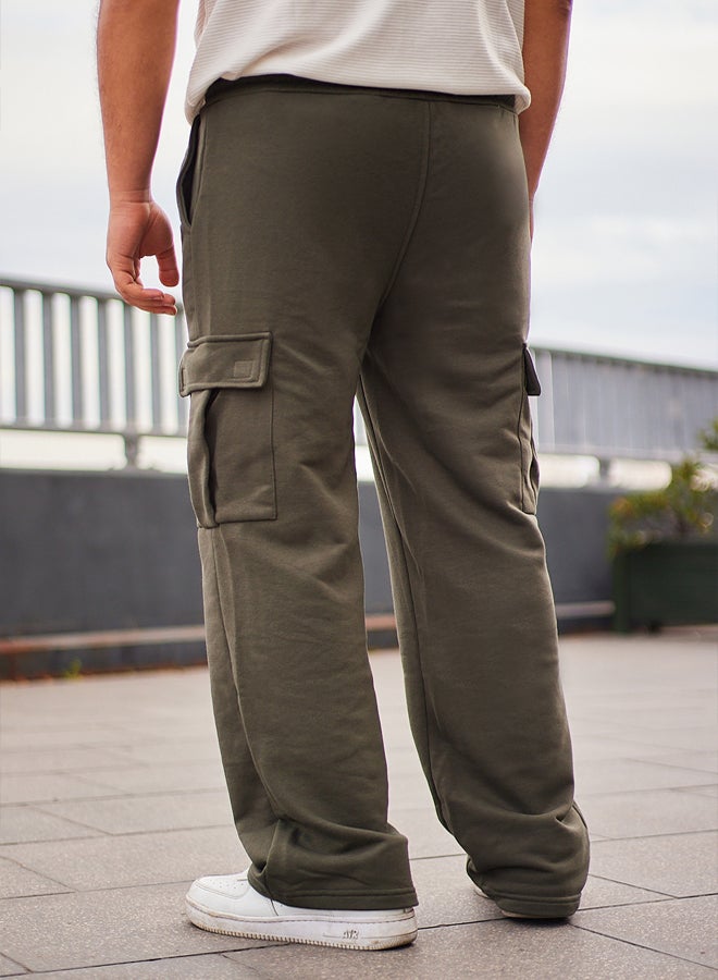 trendyol Khaki Wide Leg/Wide Cut Cargo Pocket Sweatpants TMNAW25EA00021  - Image 4