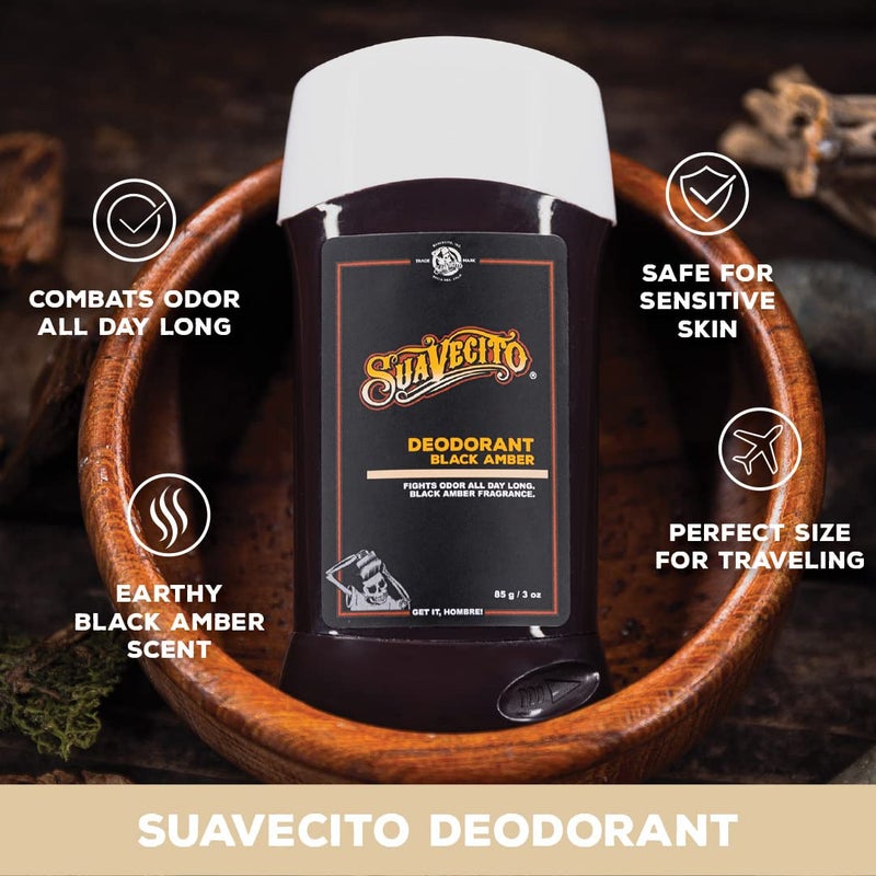 Suavecito Black Amber Scent Stick Deodorant Underarms Men's Grooming Aluminum Free Combats Odor All Day Long - Image 3