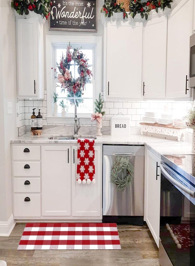 Fallovea Christmas Rugs Red and White Plaid, 28” x 43” Area Rug Outdoor Indoor Front Porch Doormat Cotton Hand-Woven Layered Door Mats for Entryway Patio Entryway Laundry Bedroom Living Room - Image 2