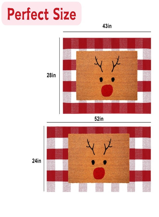 Fallovea Christmas Rugs Red and White Plaid, 28” x 43” Area Rug Outdoor Indoor Front Porch Doormat Cotton Hand-Woven Layered Door Mats for Entryway Patio Entryway Laundry Bedroom Living Room - Image 4