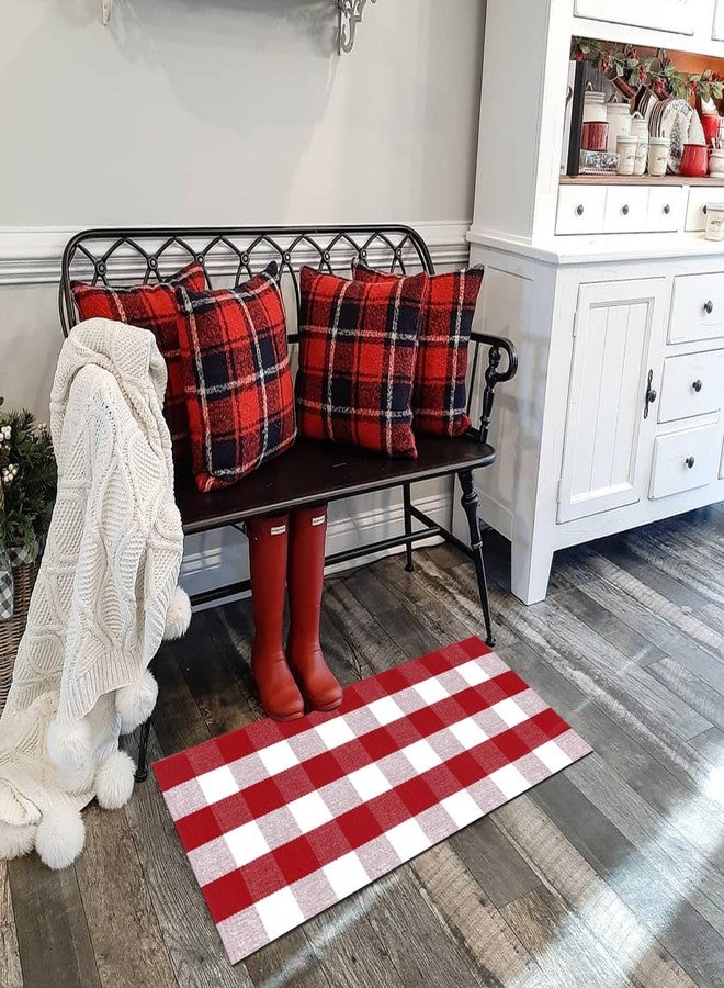 Fallovea Christmas Rugs Red and White Plaid, 28” x 43” Area Rug Outdoor Indoor Front Porch Doormat Cotton Hand-Woven Layered Door Mats for Entryway Patio Entryway Laundry Bedroom Living Room - Image 3