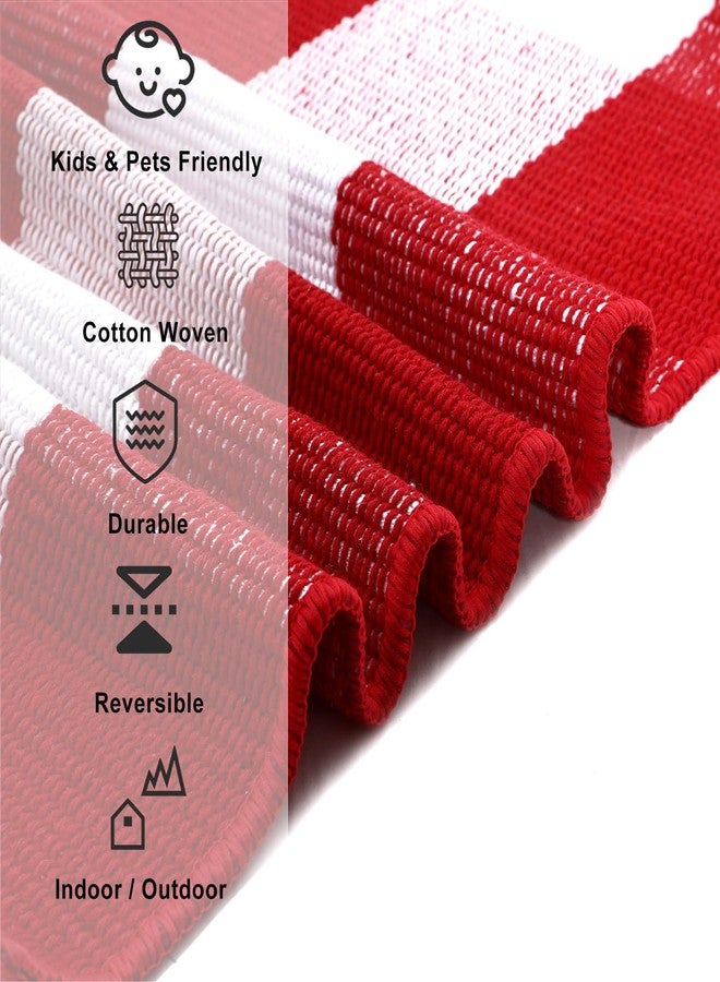 Fallovea Christmas Rugs Red and White Plaid, 28” x 43” Area Rug Outdoor Indoor Front Porch Doormat Cotton Hand-Woven Layered Door Mats for Entryway Patio Entryway Laundry Bedroom Living Room - Image 5