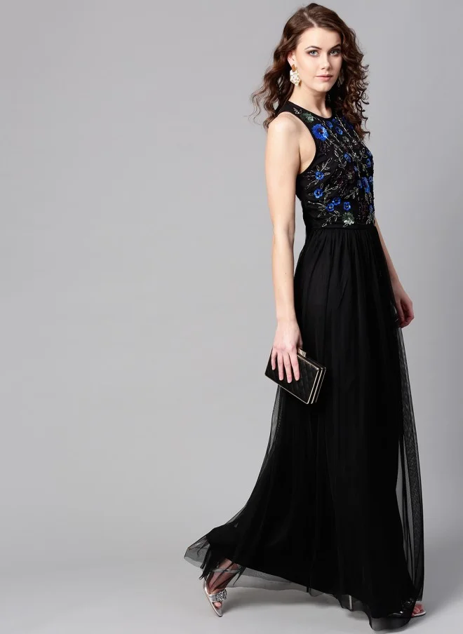 STREET 9  Maxi Dress for Women in Black with Embellished Detail for Women | Best Price UAE