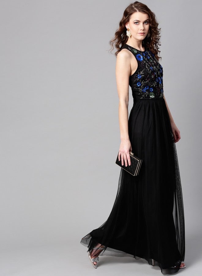 STREET 9 فستان ماكسي نسائي أسود بتفاصيل مزينة - Image 5