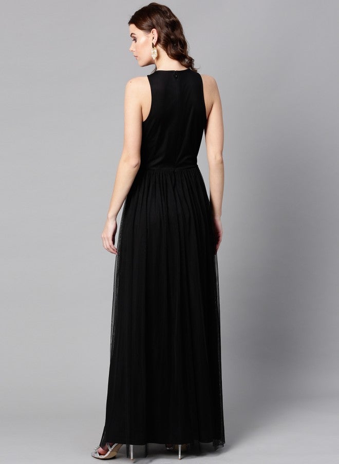 STREET 9 فستان ماكسي نسائي أسود بتفاصيل مزينة - Image 4