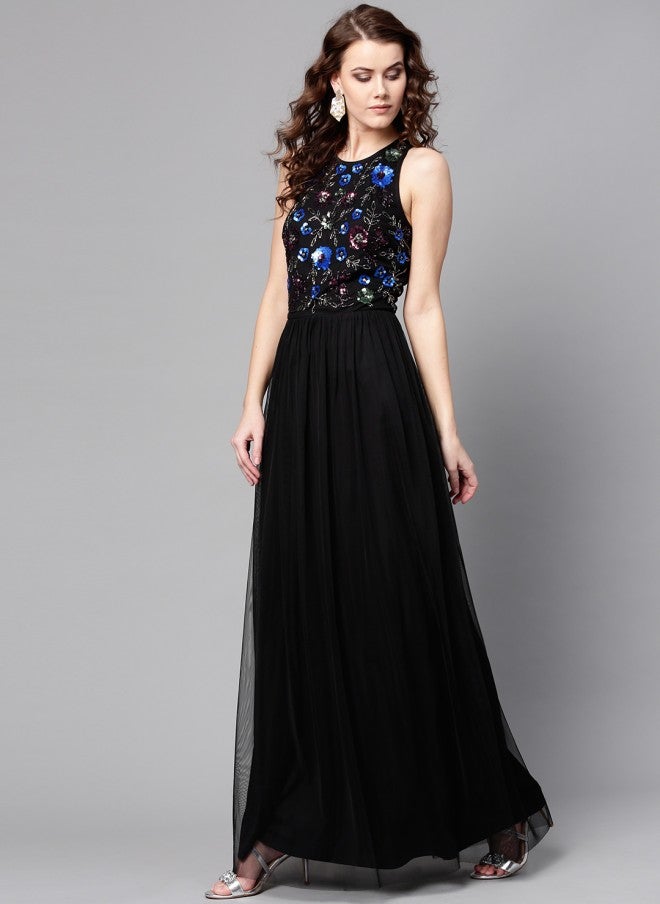 STREET 9 فستان ماكسي نسائي أسود بتفاصيل مزينة - Image 3