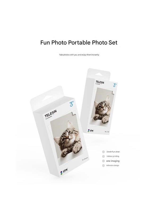TELESIN TELESIN 100 - Sheet Pack of 3 - Inch Color Photo Paper for Pocket - Sized Instant Mobile Printers - Durable, Ink - free Printing for Long - lasting, Vivid Photos that Develop Instantly  - Image 1