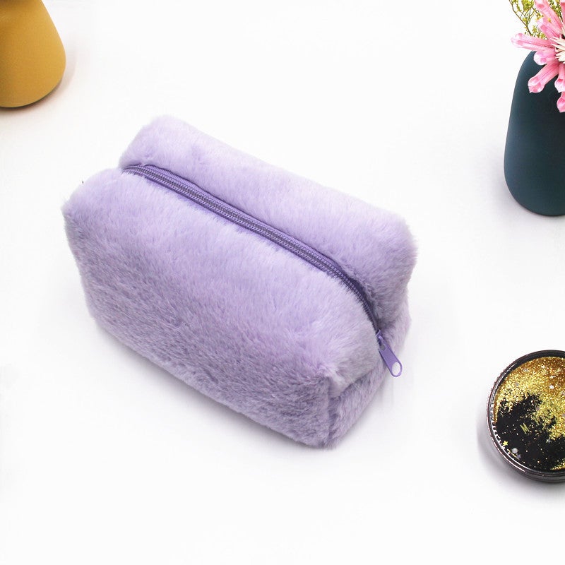 Plush Macaron Makeup Bag Candy Color Soft Pouch Purple - Image 1