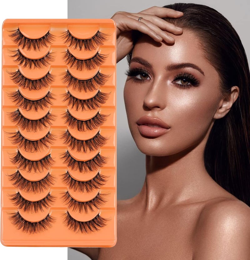LANKIZ Cluster Lashes 1016mm Fluffy Individual Cat Eye Lashes Natural Look 6D Wispy False Eyelashes Lash Clusters DIY Eyelash Extensions Curly Faux Mink Fake Lashes Strip 10 Pairs PackBalsam Style
