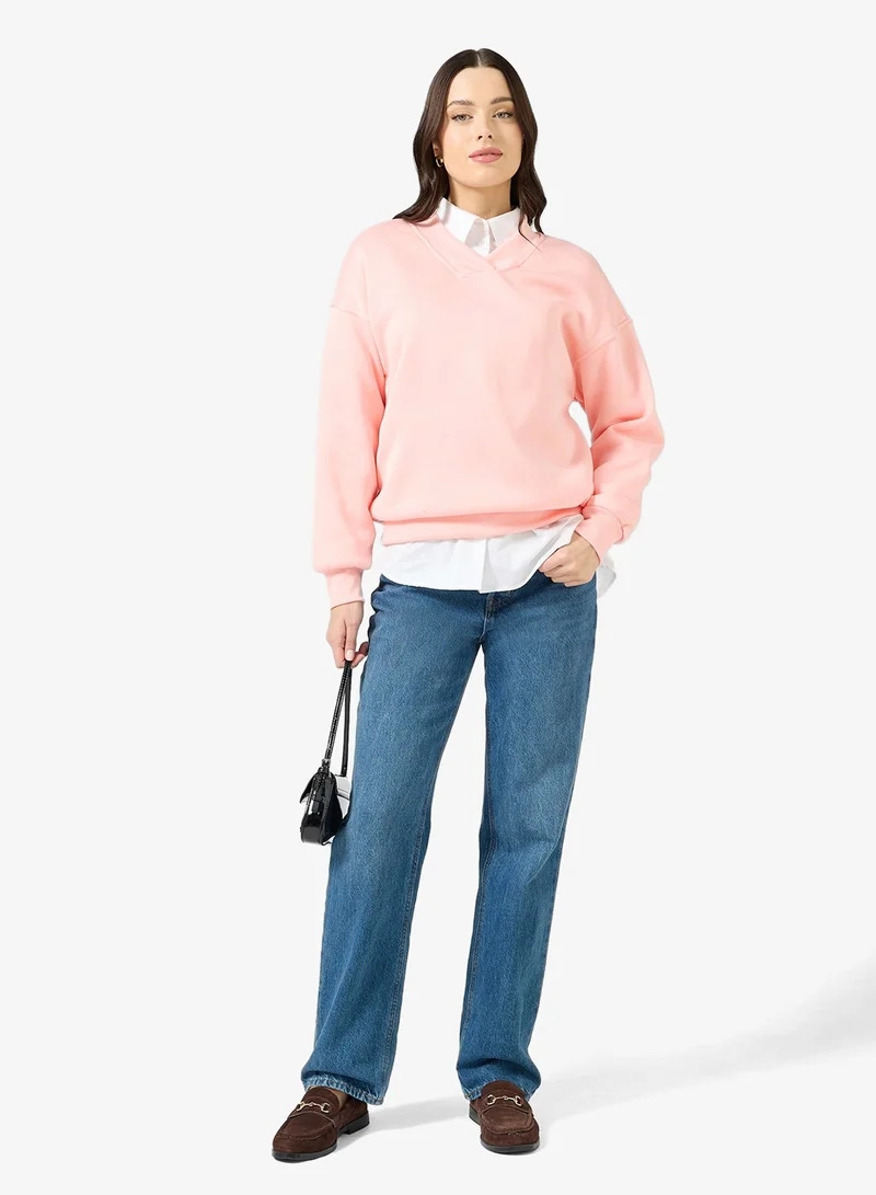 Ginger Basics  Soft Touch V Neck Oversize Sweatshirt for Women | Best Price UAE