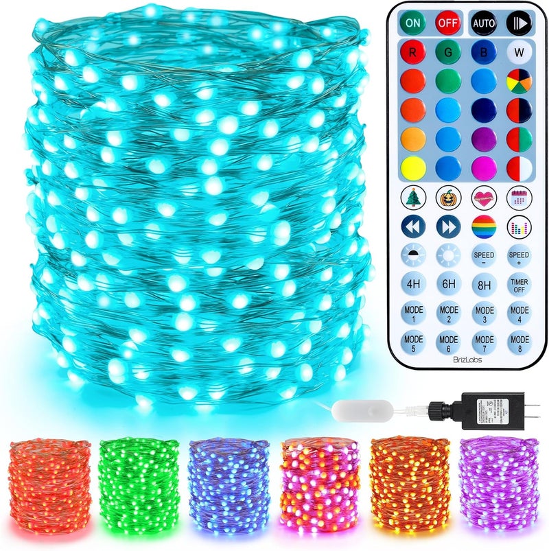 BrizLabs Christmas Fairy Lights - 66ft 200 LED Color Changing Fairy Lights with Remote, Plugin RGB Rainbow Christmas Twinkle Light White & Red Starry Xmas Light for Xmas Halloween Home Party Wedding - Image 1