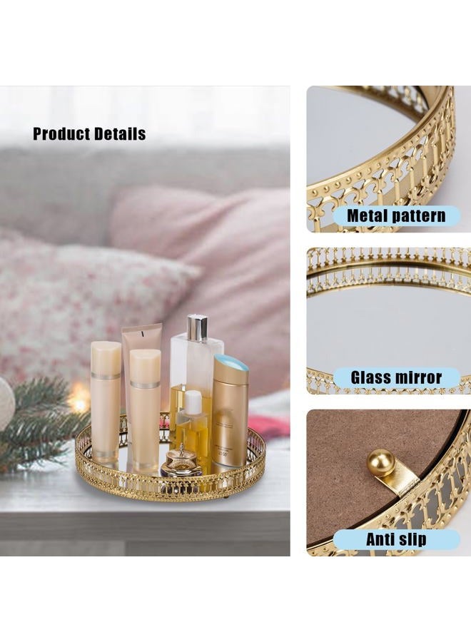 Ayswupt Gold Mirrored Vanity Tray for Bathroom Counter,Metal Decorative Jewelry Storage Tray Cosmetic Perfume Organizer for Dresser,Bedroom,Home Decor,Suit for Candle Holder,Coffee Table Centerpiece,Large - Image 3