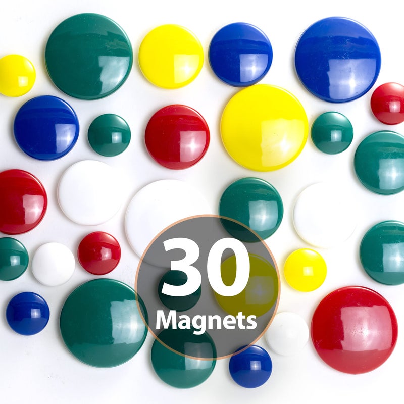 Officemate Round Plastic Covered Magnets - Durable & Longlasting Magnets for School, Office, Refrigerator, Whiteboard, Kitchen, Notice Board - 5 Assorted Colours (Pack of 30) - Image 3