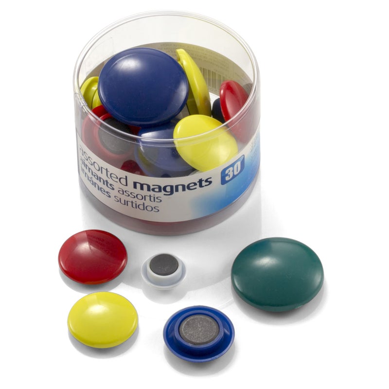 Officemate Round Plastic Covered Magnets - Durable & Longlasting Magnets for School, Office, Refrigerator, Whiteboard, Kitchen, Notice Board - 5 Assorted Colours (Pack of 30) - Image 1