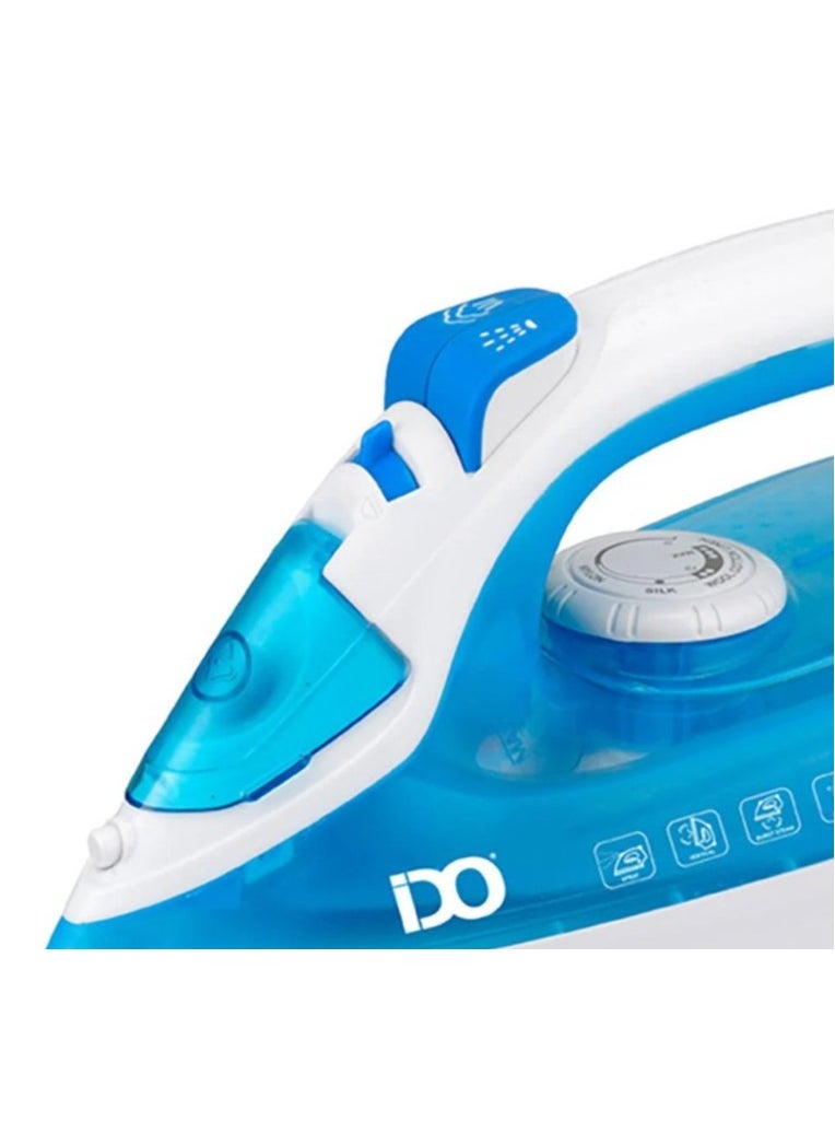 IDO - Ceramic Steam Iron 2200w, 280 ml, Anti-Calc, Anti-Drip Blue/White – SI2200-BWH - Image 1