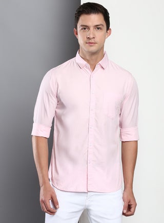 Men's Slim Fit Solid Pink Casual Spread Collar Shirt - 100% Cotton - pzsku/Z5166A6FC90579367144CZ/45/_/1713471867/60c70b99-ce1c-4a23-bbf6-954b4395c155