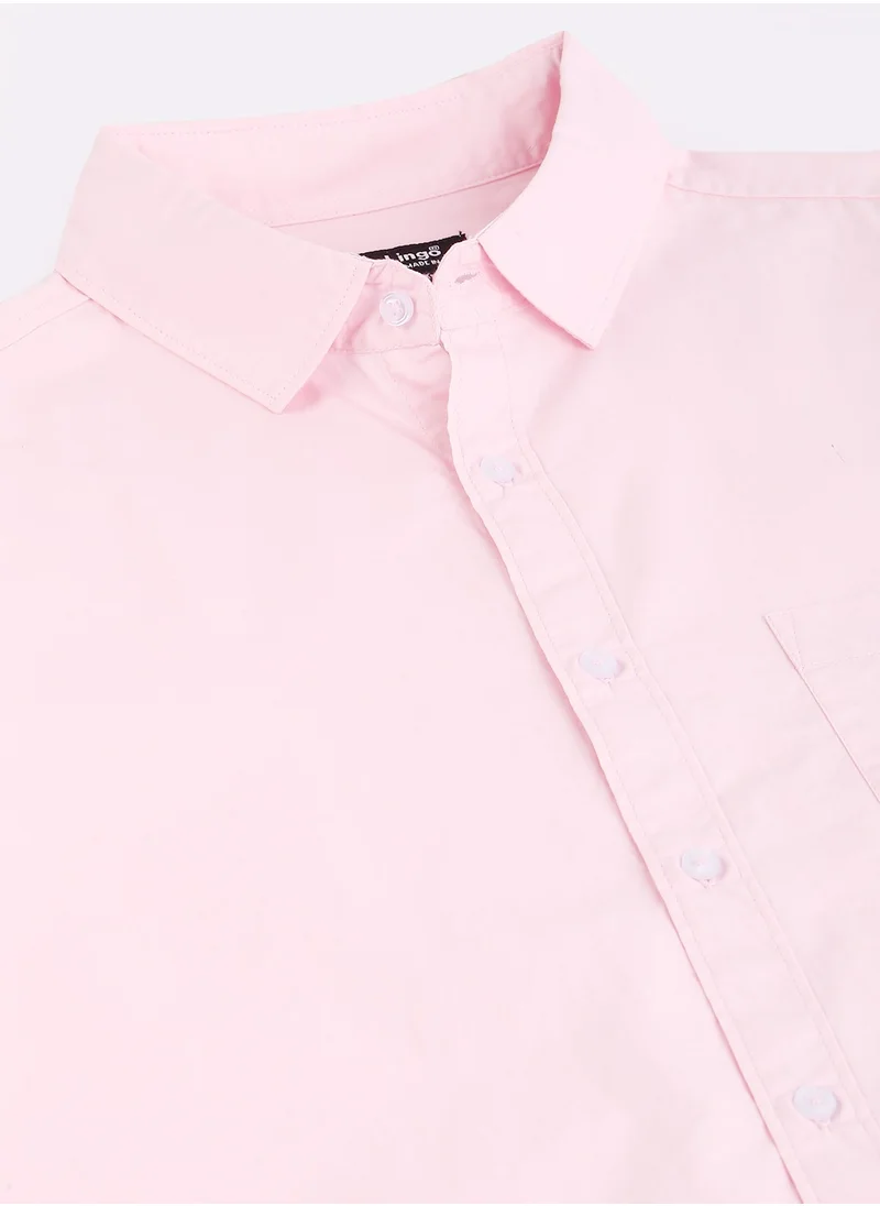 Dennis Lingo Men's Slim Fit Solid Pink Casual Spread Collar Shirt - 100% Cotton