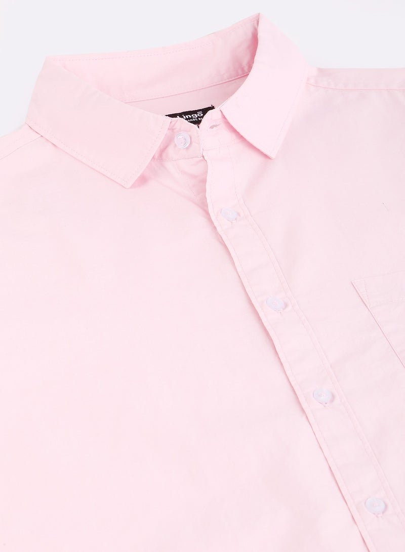 Dennis Lingo Men's Slim Fit Solid Pink Casual Spread Collar Shirt - 100% Cotton - Image 2