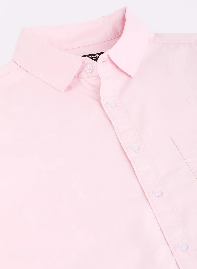 Dennis Lingo Men's Slim Fit Solid Pink Casual Spread Collar Shirt - 100% Cotton