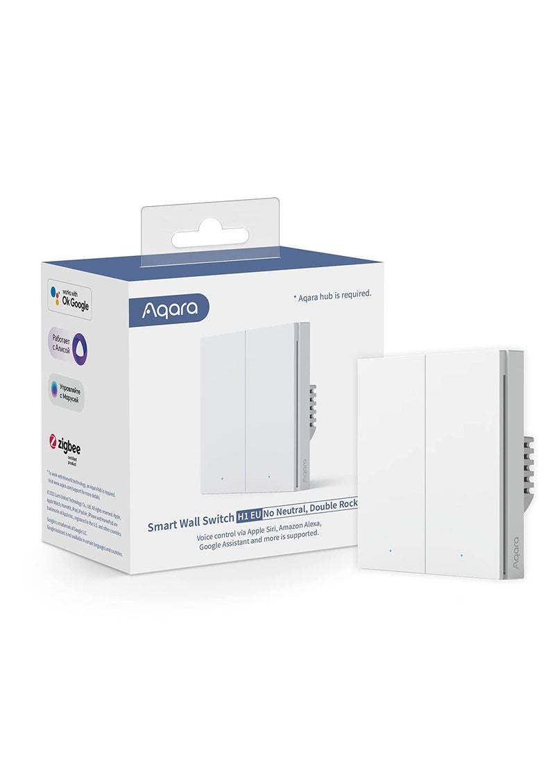 AQARA H1 Smart Wall Switch (No Neutral, Double Rocker) Zigbee 3.0, Compatible with Apple HomeKit-White - Image 1