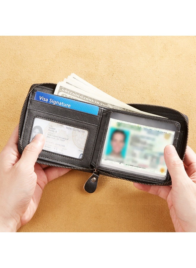 دانتي محفظة رجالية من الجلد الطبيعي متعددة الاستخدامات بسحاب قصير - لون أسود - Image 2