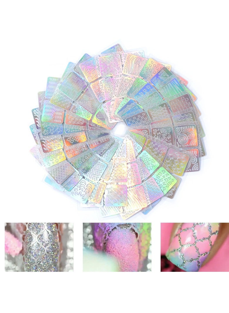 Goolsky 24 Sheets Laser Nail Art Hollow Stickers Nail Vinyls 3D Image Transfer Guide Stencil Set Irregular Pattern Mixed Decals - Image 1