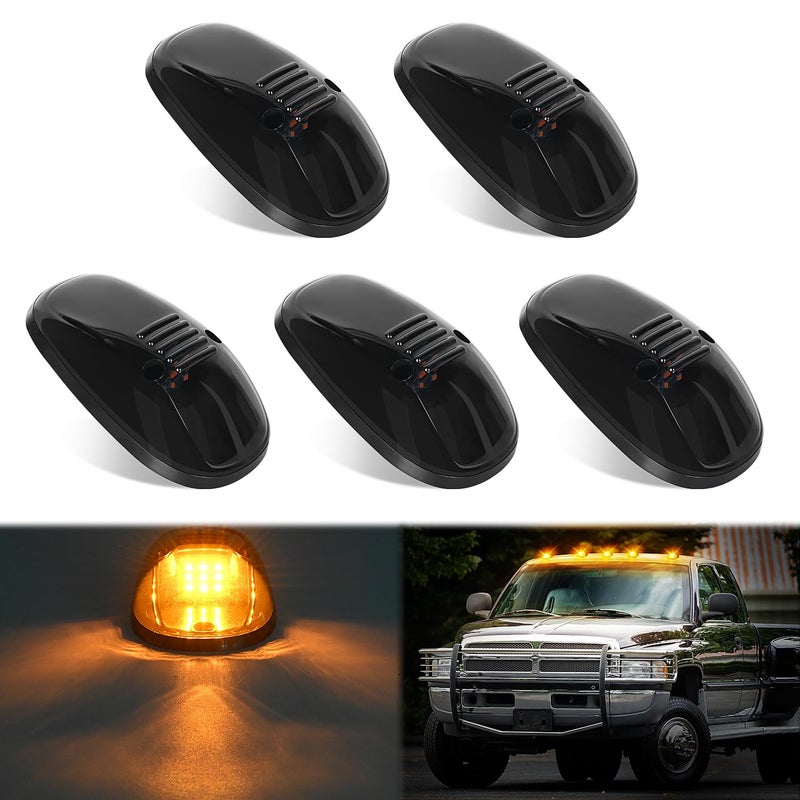Nilight LED Cab Marker Lights 5 PCS 9 LED Smoke Lens Amber Roof Running Clearance Light Compatible with 1999 2000 2001 2002 Dodge Ram 2500 3500 Pickup Trucks - Image 2