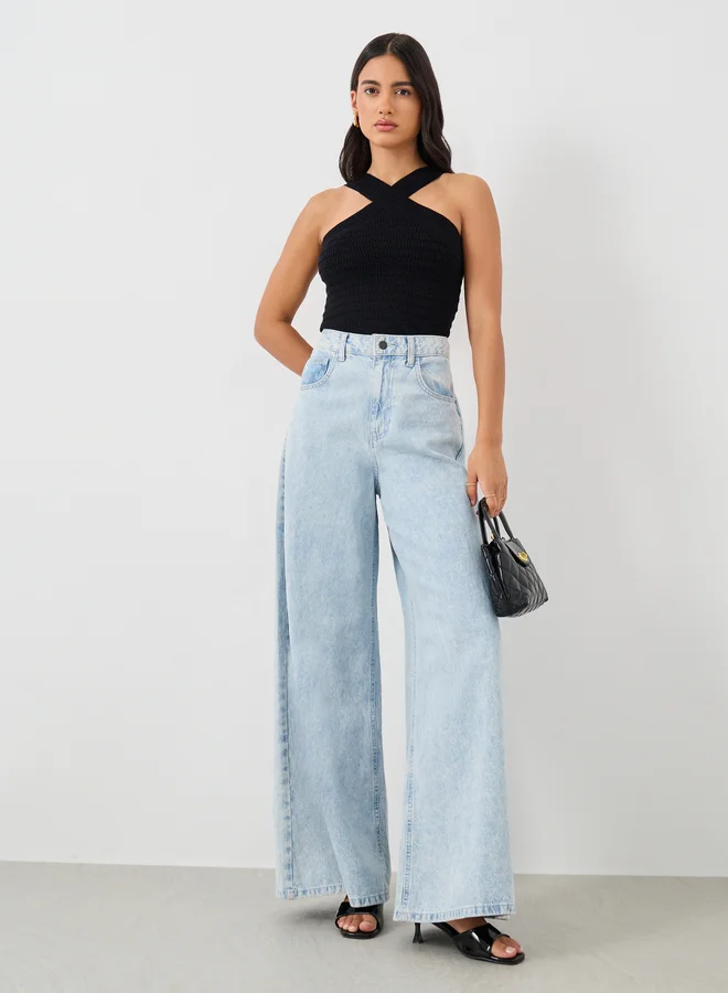 Styli Crochet Knit Cross Neckline Sleeveless Top