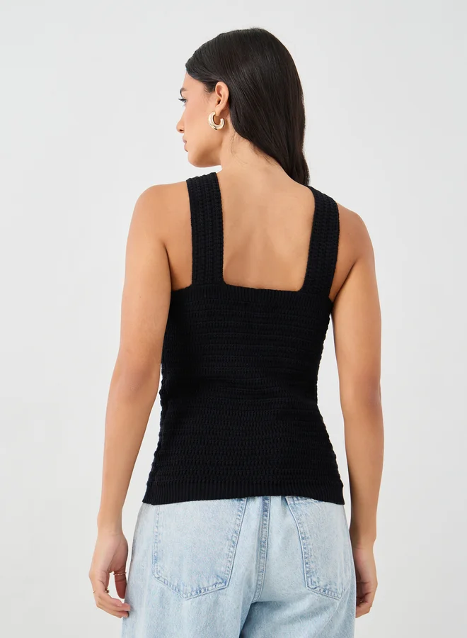 Styli Crochet Knit Cross Neckline Sleeveless Top