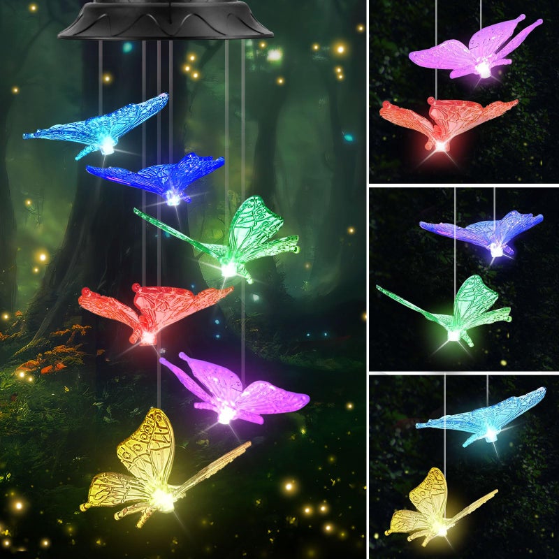Birthday Gifts for Women Mom Grandma Gardening Gifts for Women Butterfly Solar Wind Chimes for Outside Wind Chimes Outdoor Waterproof Solar Lights Outdoor Decorative for Garden Patio Yard