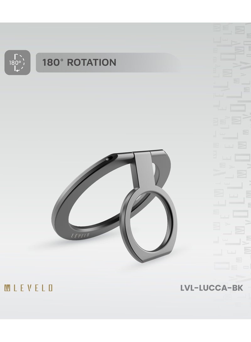 LEVELO Lucca Magsafe Phone Ring Holder / Strong Magnetic Force / Stainless Steel / Non-Slip Surface / 180° Rotation / Comfortable Grip - Black - Image 5