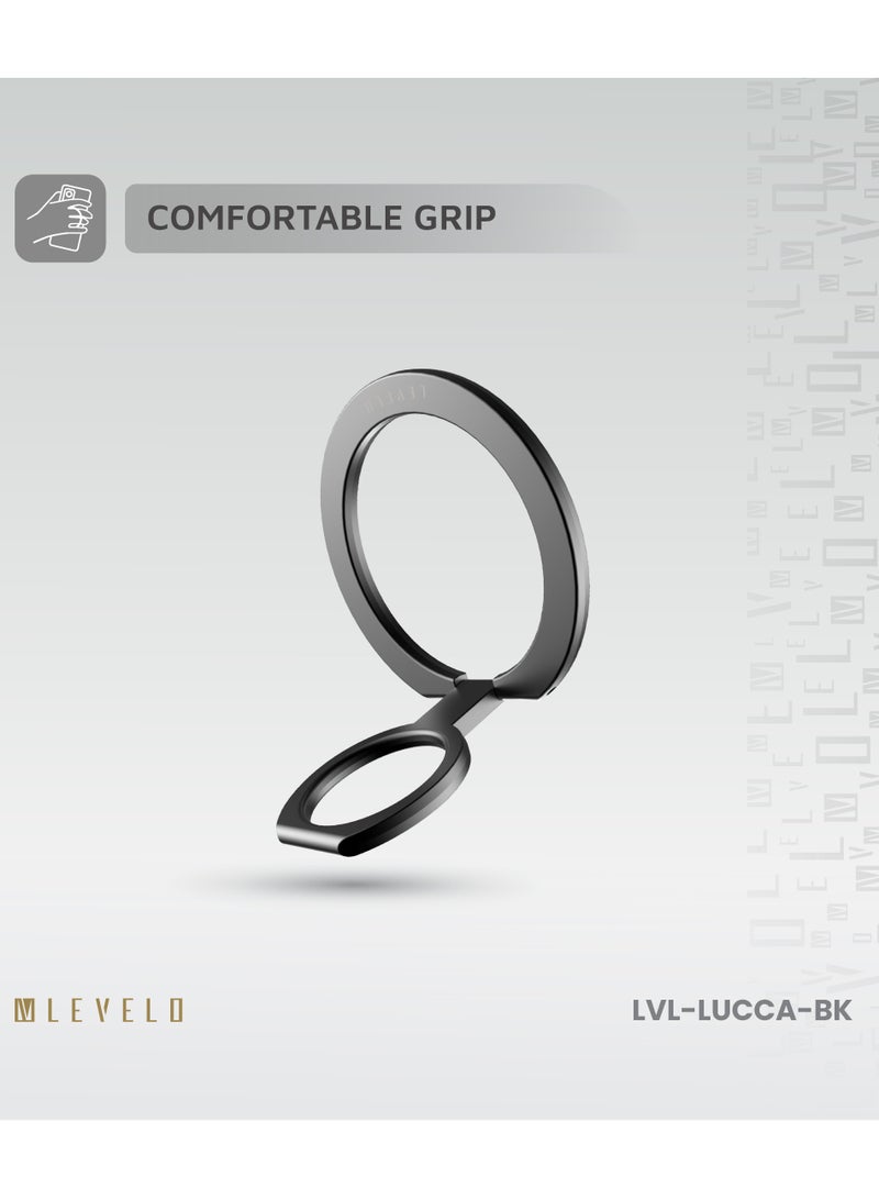 LEVELO Lucca Magsafe Phone Ring Holder / Strong Magnetic Force / Stainless Steel / Non-Slip Surface / 180° Rotation / Comfortable Grip - Black - Image 4
