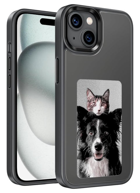 E-Ink Screen Phone Case, DIY Wireless NFC Photo Display Smart Phone Case, Custom Phone Protective Case, Anti-Drop Water-Resistant Ink Phone Case Compatible with iPhone 13, Black