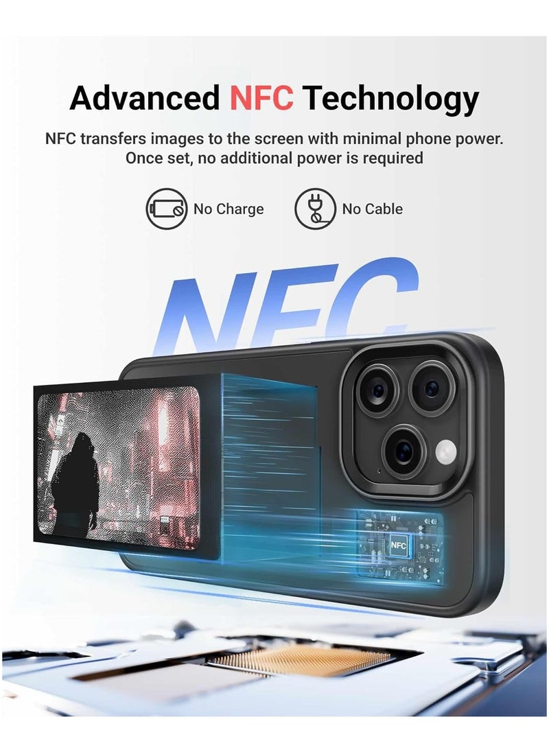 lekikpo - E-Ink Screen Phone Case, DIY Wireless NFC Photo Display Smart Phone Case, Custom Phone Protective Case, Anti-Drop Water-Resistant Ink Phone Case Compatible with iPhone 13, Black - Image 1