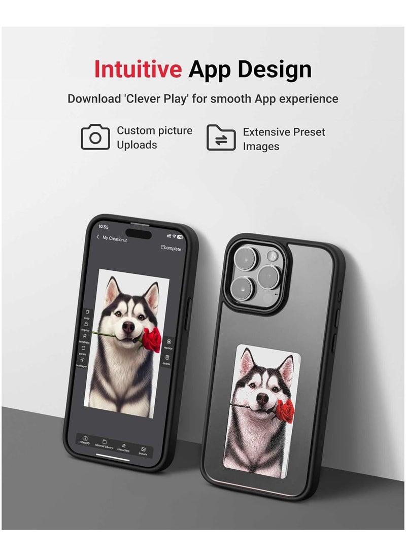 lekikpo - E-Ink Screen Phone Case, DIY Wireless NFC Photo Display Smart Phone Case, Custom Phone Protective Case, Anti-Drop Water-Resistant Ink Phone Case Compatible with iPhone 13, Black - Image 1