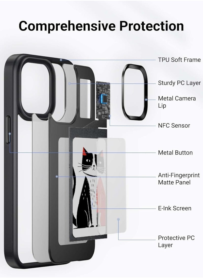 lekikpo - E-Ink Screen Phone Case, DIY Wireless NFC Photo Display Smart Phone Case, Custom Phone Protective Case, Anti-Drop Water-Resistant Ink Phone Case Compatible with iPhone 13, Black - Image 1