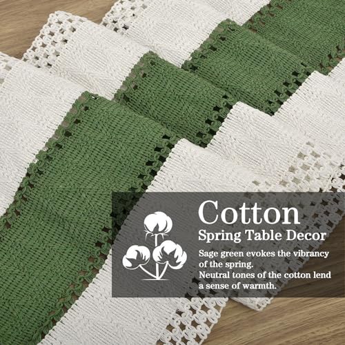 yuboo Fall Sage Green Table Runner, Boho Macrame Table Runner 48 Inches Long, Dresser Runner Cover Top for Kitchen, Coffee Table, Desk Runner, Sage Green Farmhouse Fall Table Decor - Image 4